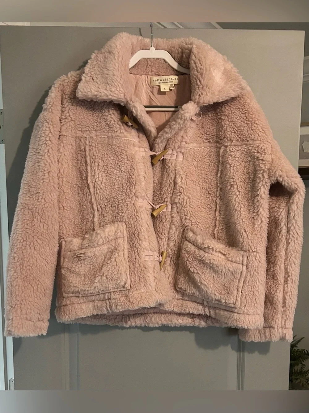 Saltwater Luxe Blush Pink Teddy Toggle Coat Sherpa Jacket Small NWOT - Picture 4 of 6